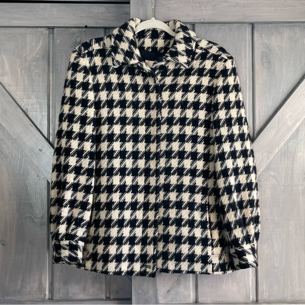 Vintage‎ Pendleton Women’s Houndstooth Black Ivory White Wool Jacket Size 12